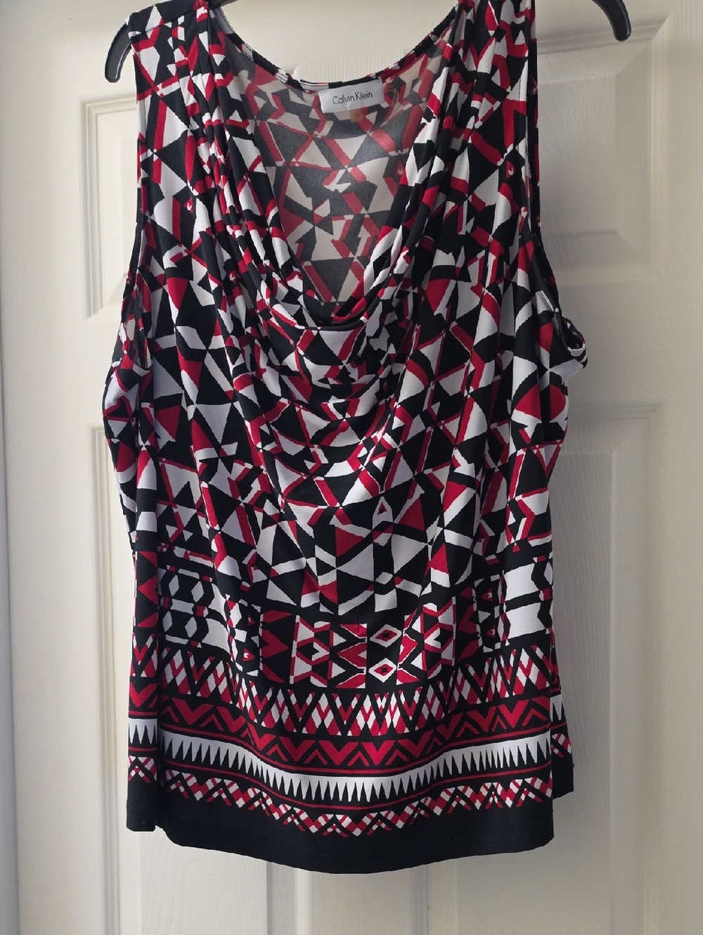 Calvin Klein Red Black White Geometric Drape Neck Camisole - Picture 1 of 1